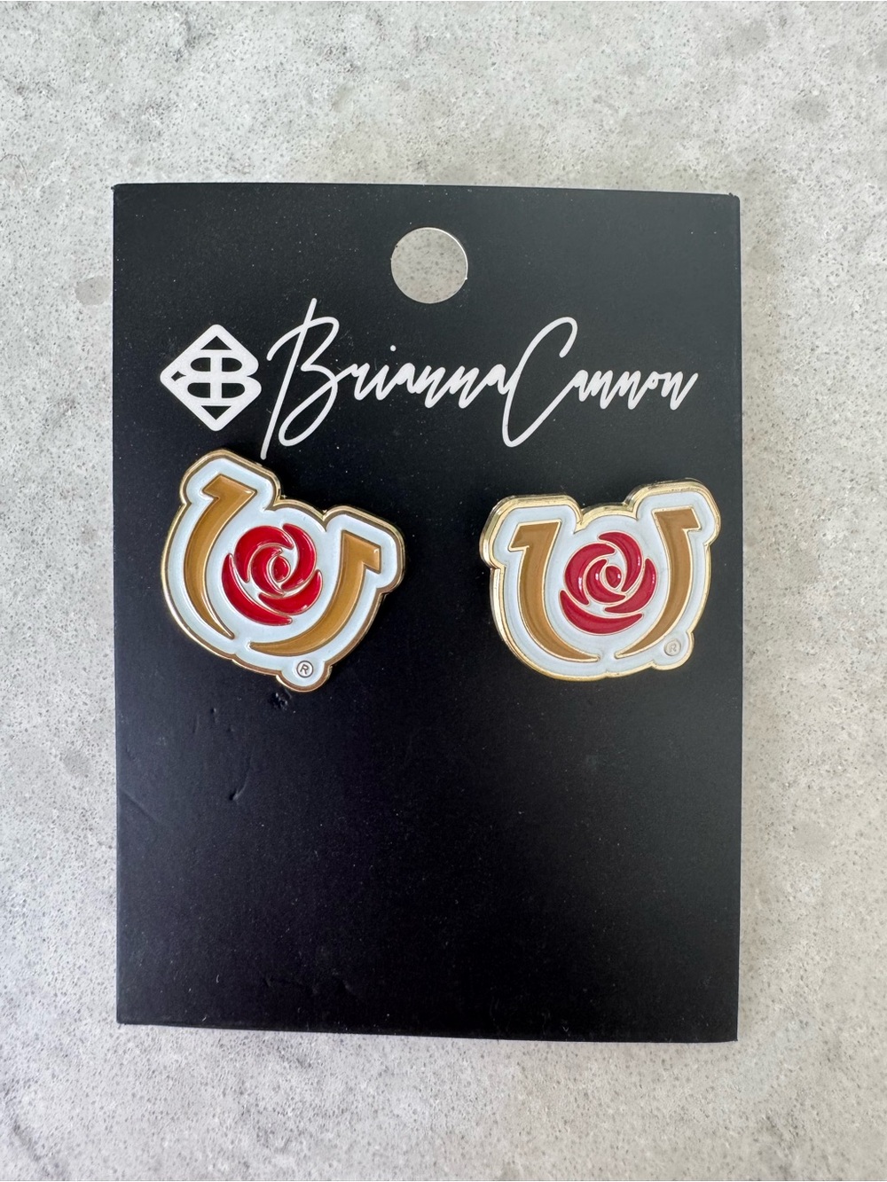 Brianna Cannon Red Rose Horseshoe Stud Earrings NWT Kentucky Derby Party